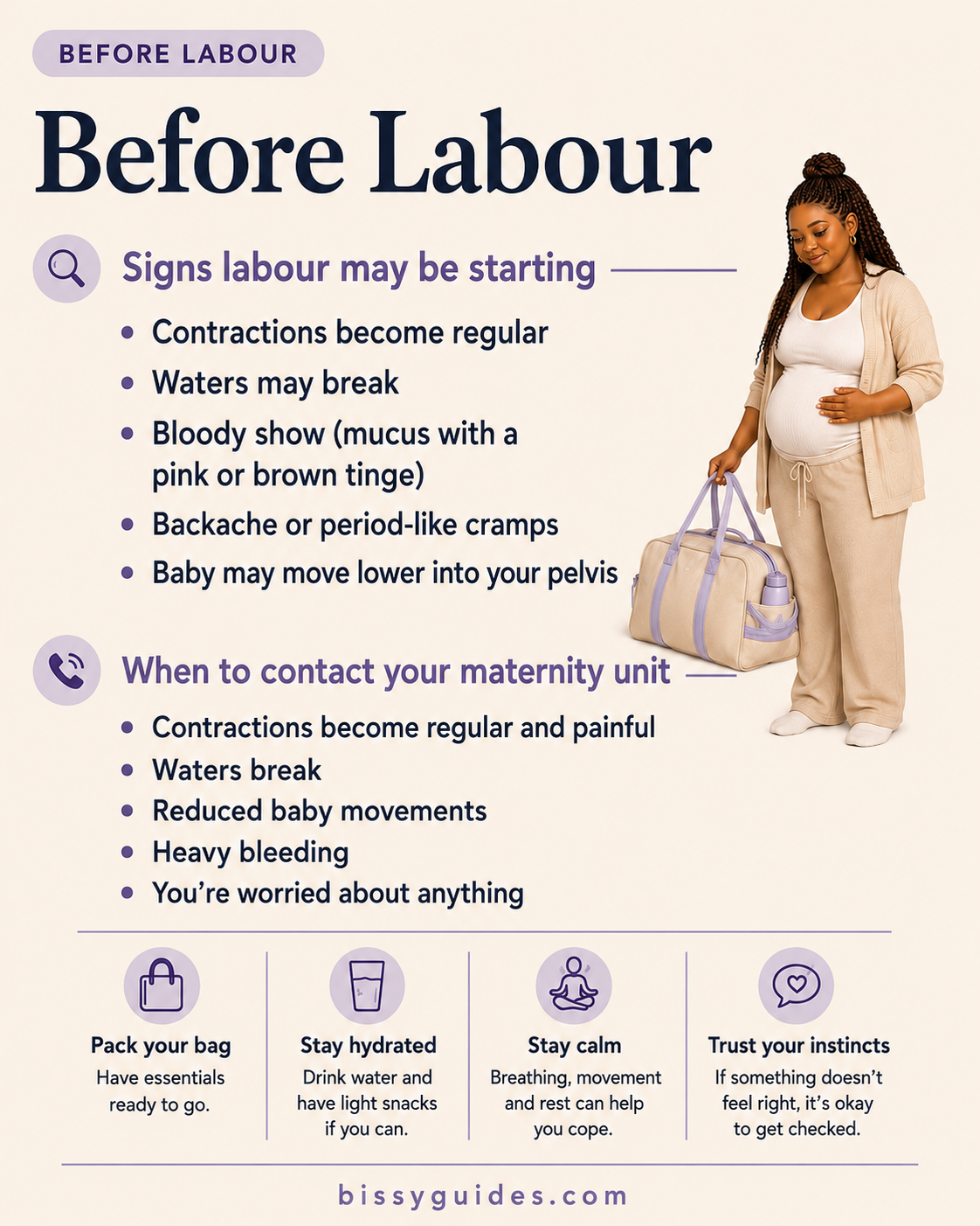 Signs labour is starting and when to contact your maternity unit.
