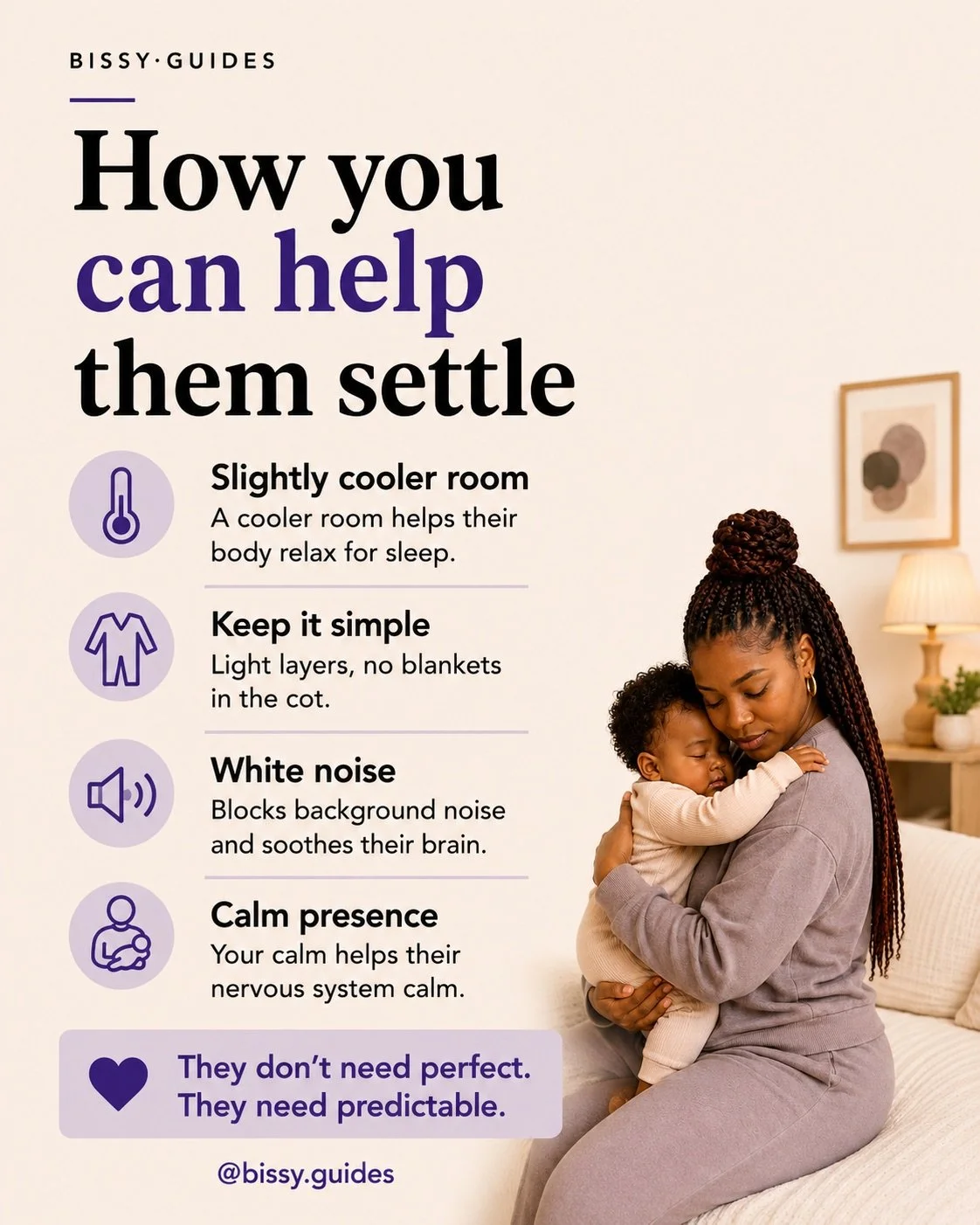 Mother cuddling sleepy baby with text showing gentle ways to support the 3–4 month sleep transition