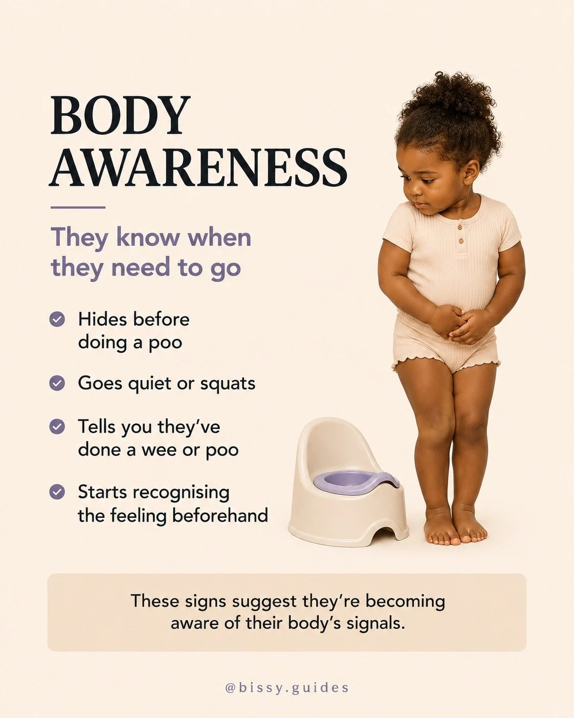 Toddler showing body awareness signs associated with potty training readiness.