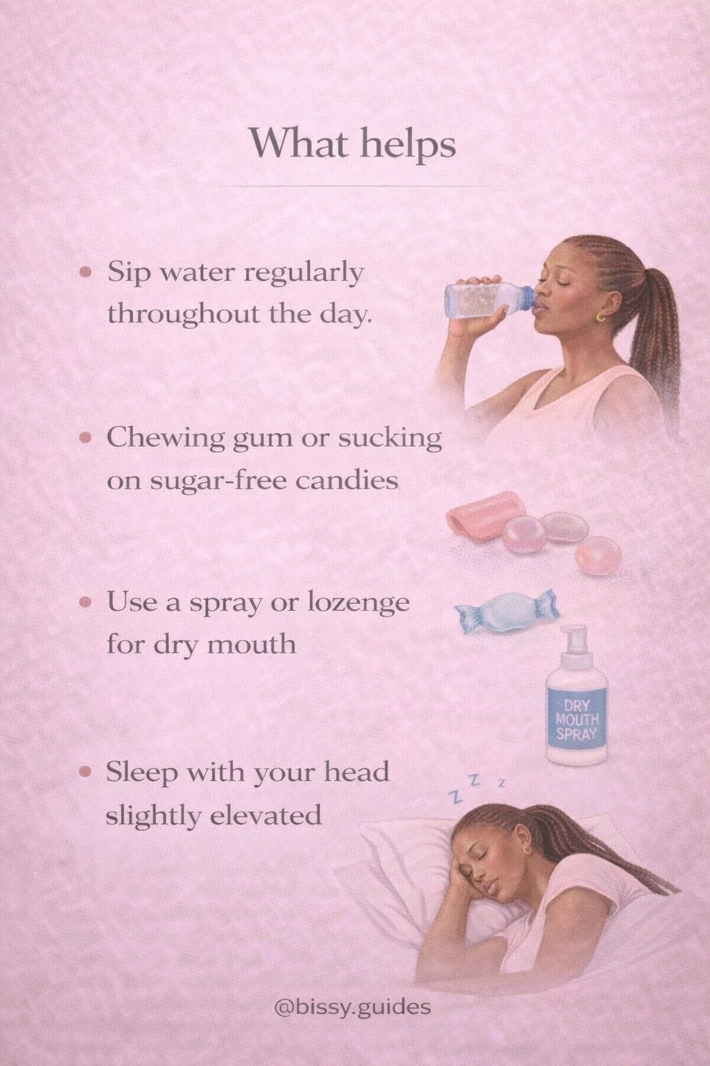 Practical tips for managing thick saliva during pregnancy, including hydration, sugar-free gum, dry mouth products and sleeping slightly elevated.