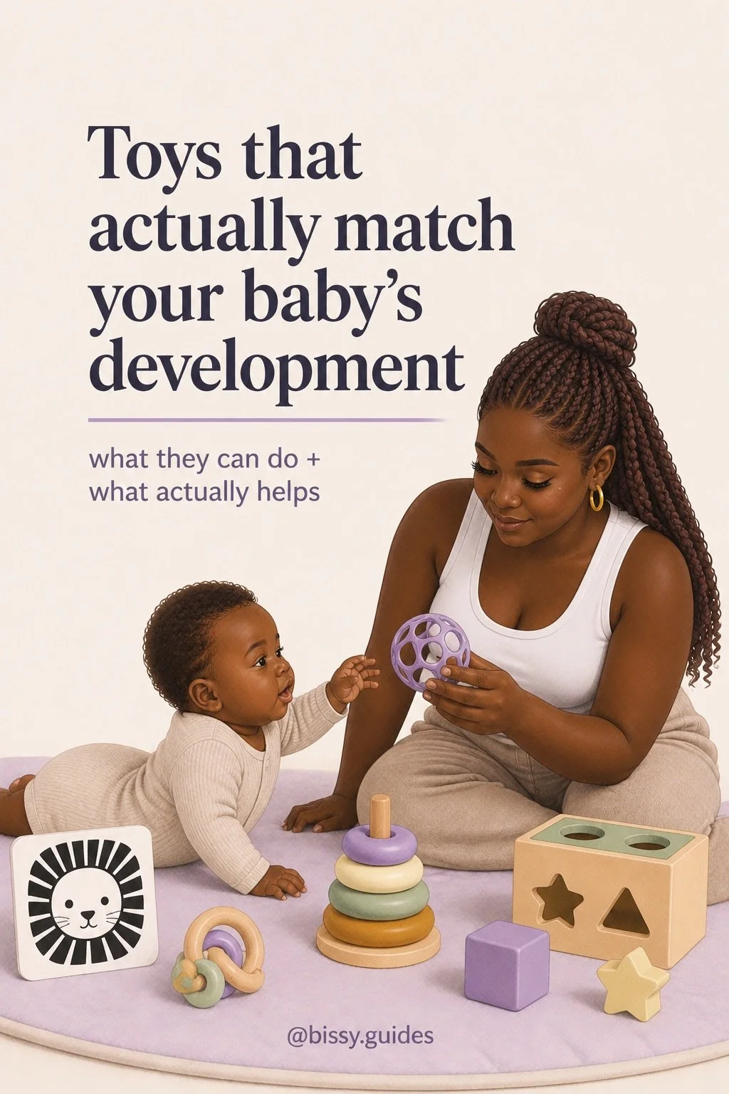 Illustrated cover showing developmental toys by age