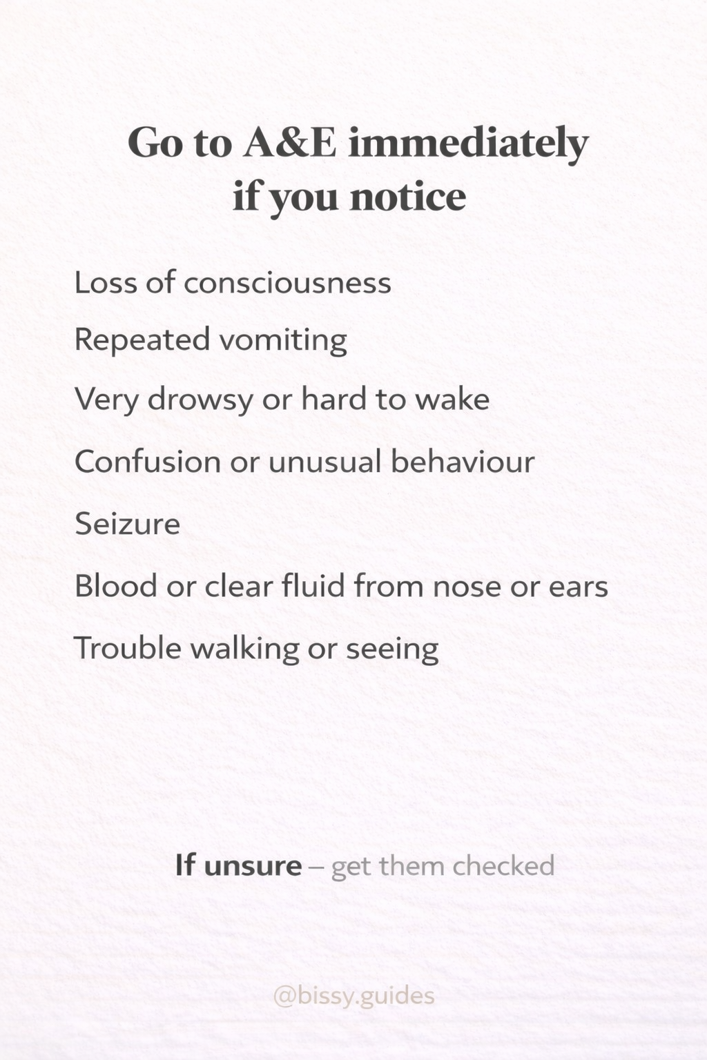 Emergency warning signs after a child bumps their head including vomiting, confusion, seizures, and loss of consciousness.