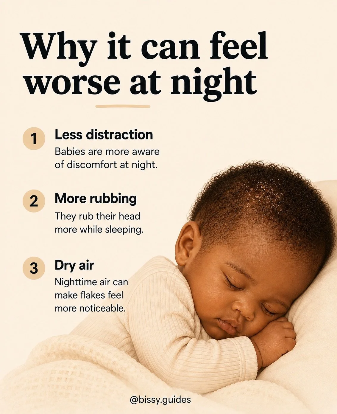 Sleeping baby with visible cradle cap on scalp beside explanation text.