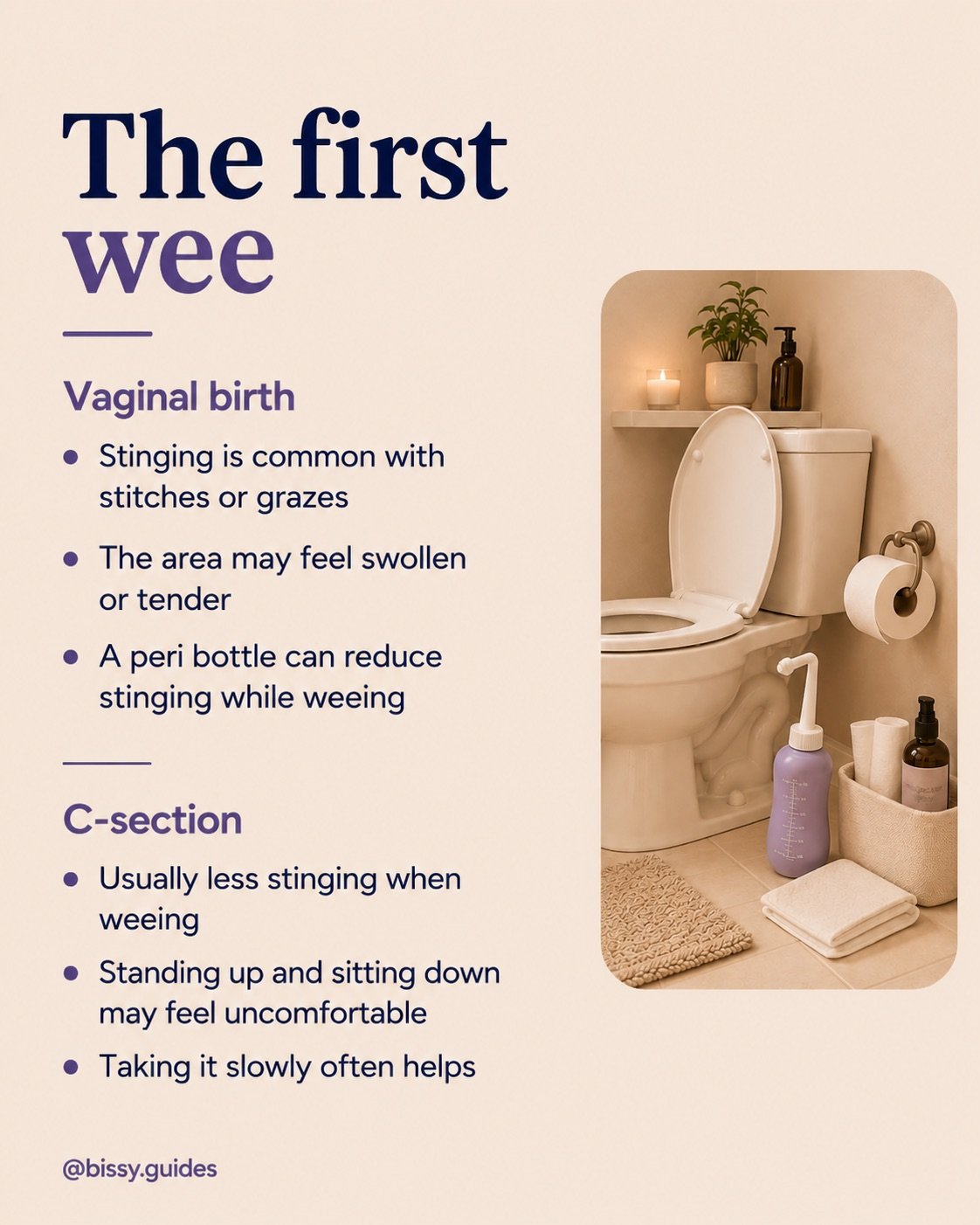 Guide explaining what to expect during the first wee after a vaginal birth or C-section.