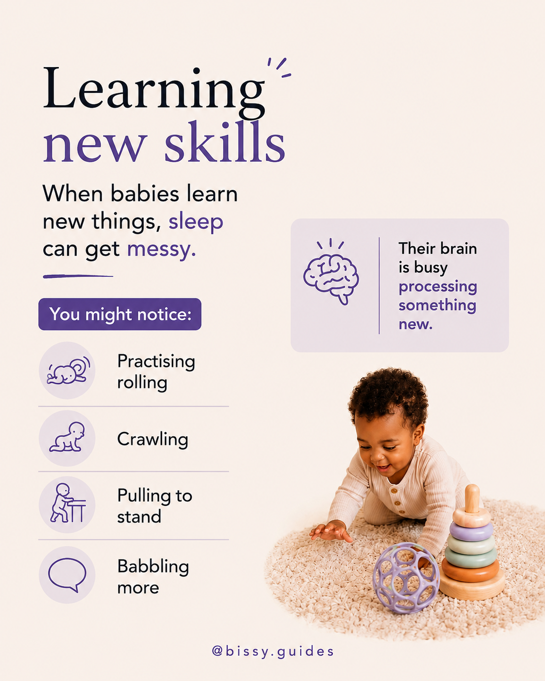 Baby learning developmental skills that can temporarily affect naps and night sleep.