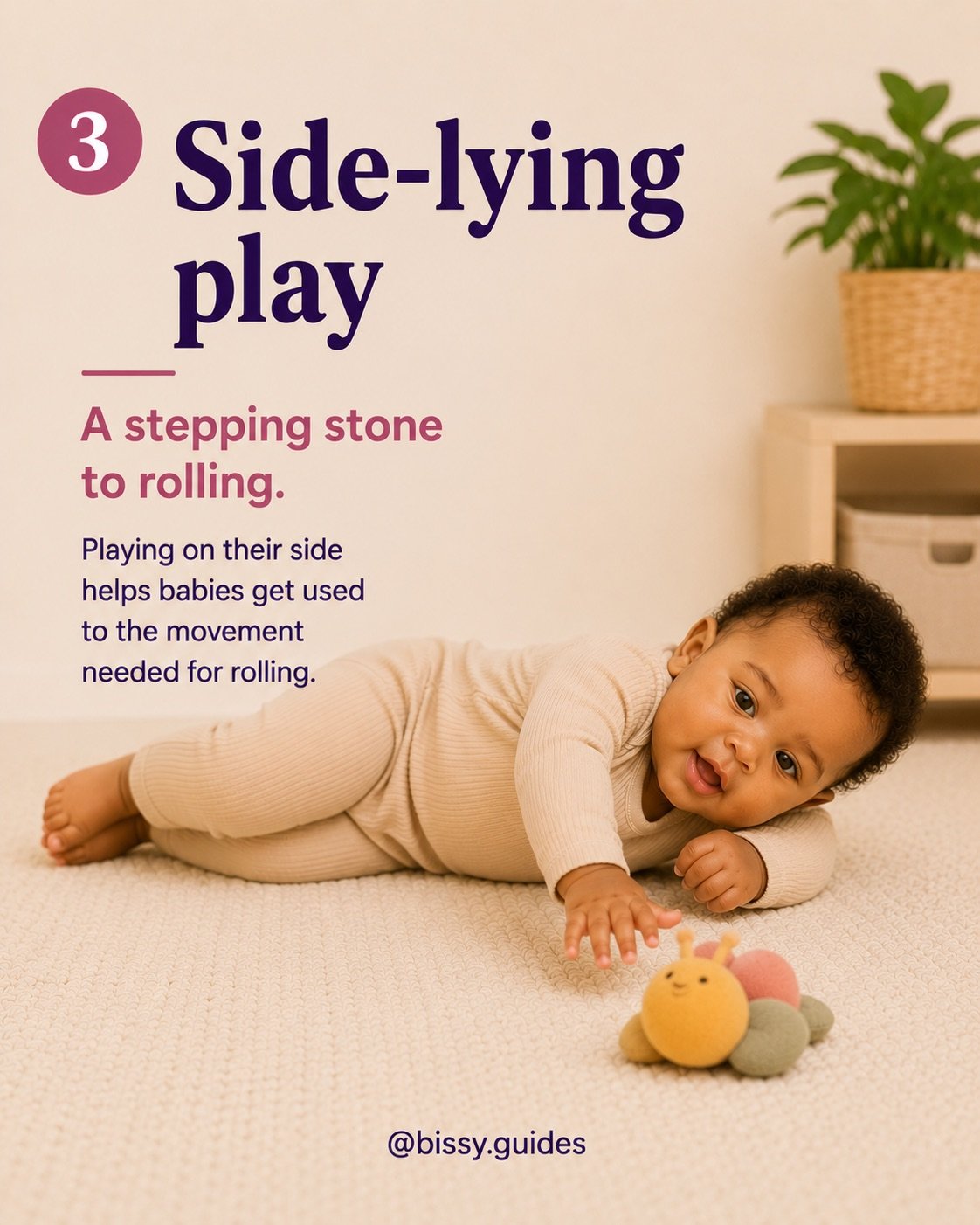 Baby playing in a side-lying position as part of rolling development