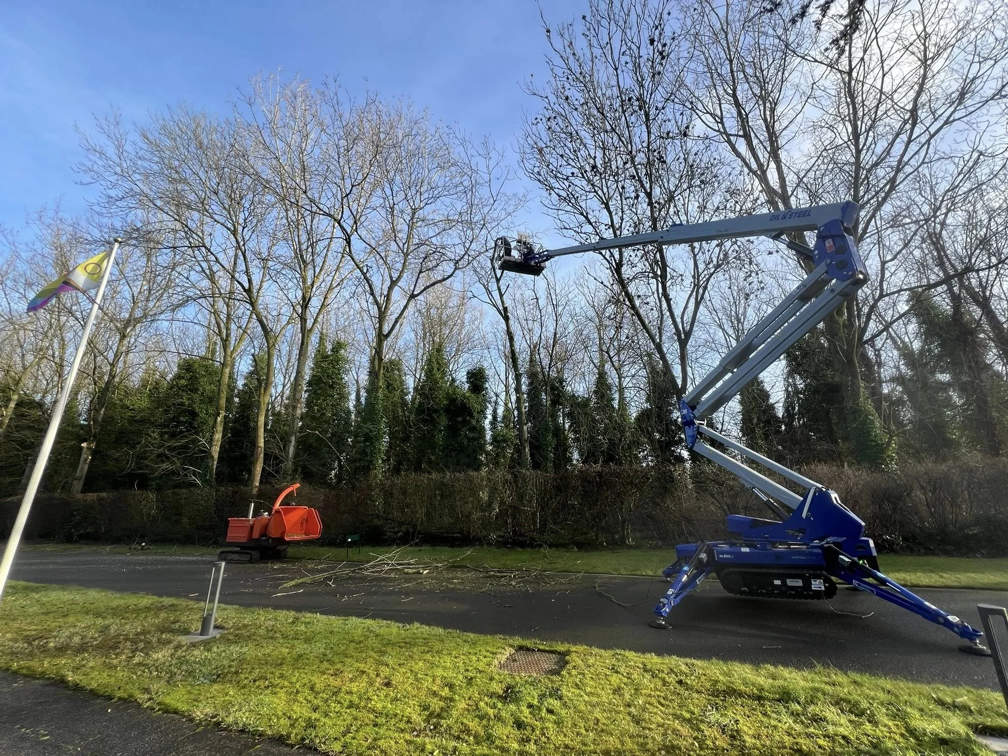 Large scale height reduction using MEWP and chipper