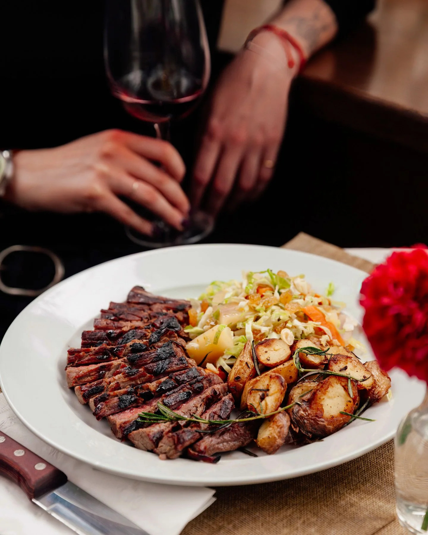 A little more dinner than usual.

Certified Angus Flank Steak, grilled medium rare, with shaved Brussels sprout salad and roasted fingerling potatoes.

For the nights when a panino just isn&rsquo;t enough.