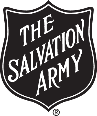 The Salvation Army logo in black and white with a shield shape and stylized text.