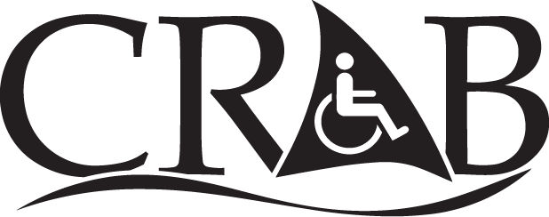 Logo with the word 'CRAB' and a wheelchair icon replacing the letter 'A'.