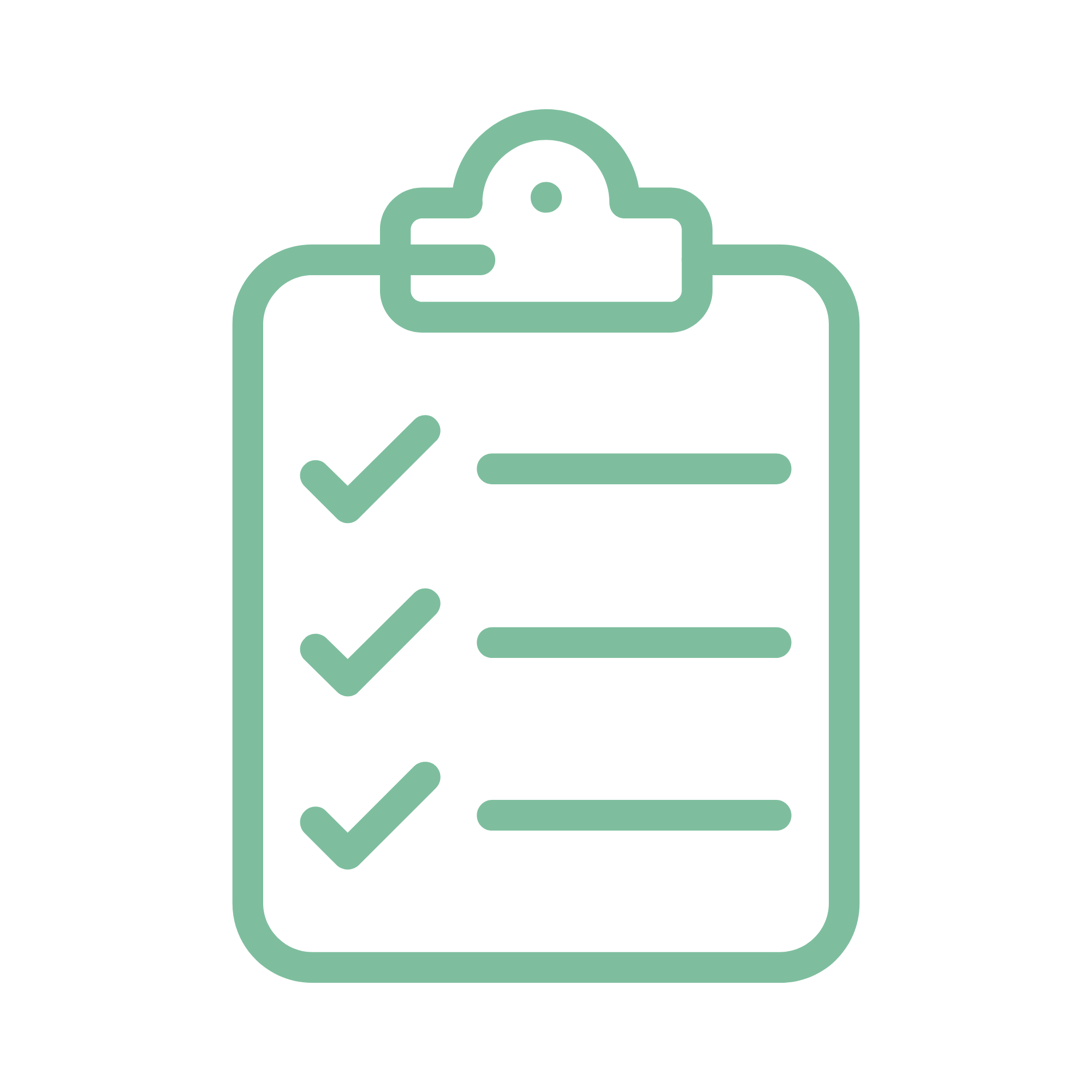 Line drawing of a clipboard with three checkmarks indicating tasks completed.