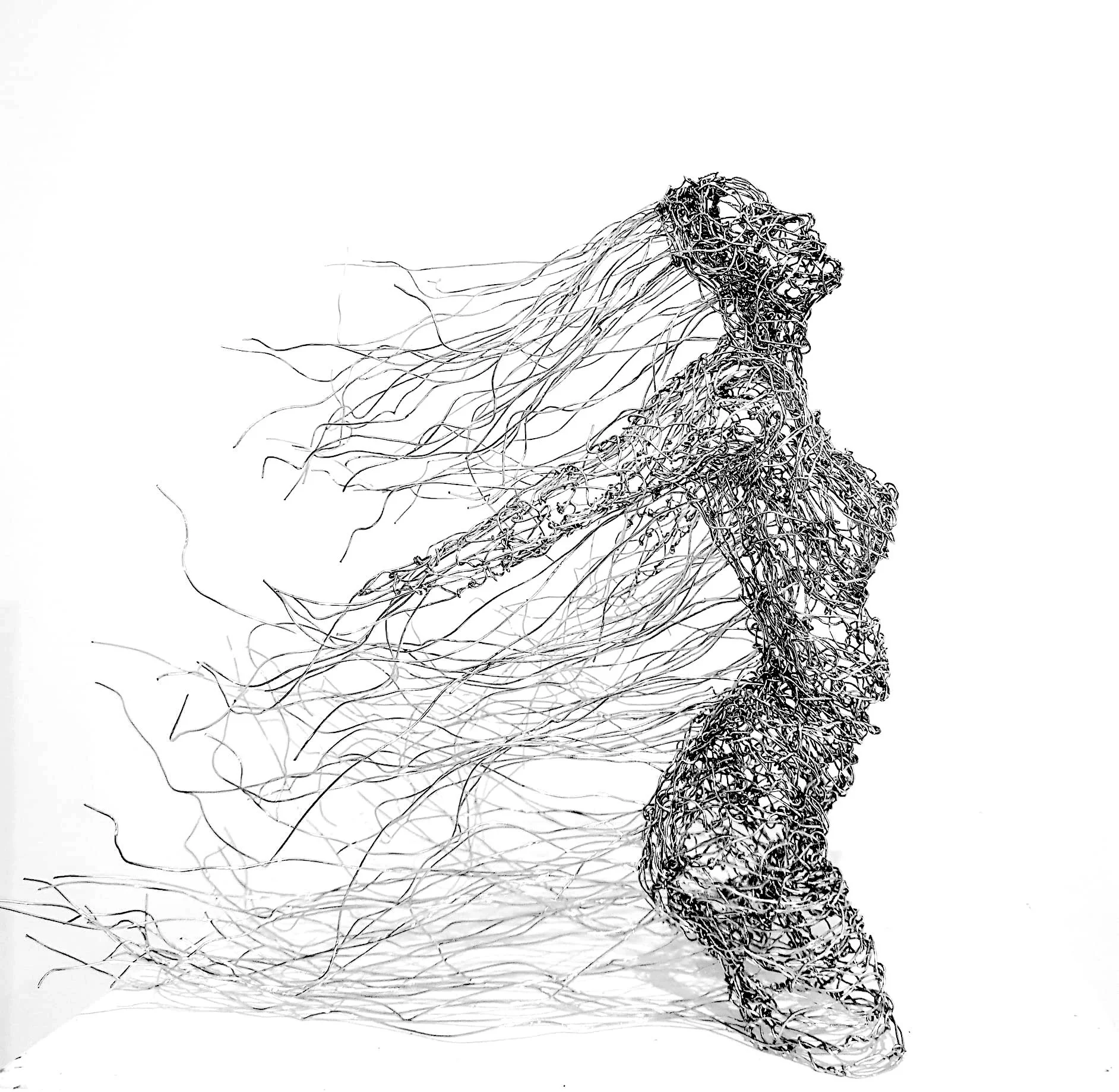Sculpture d'une baigneuse en fil de fer tressé