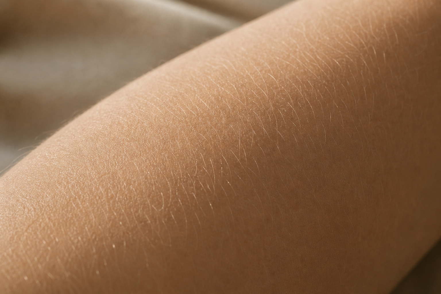 Close-up of human skin on an arm showing fine hair and texture.
