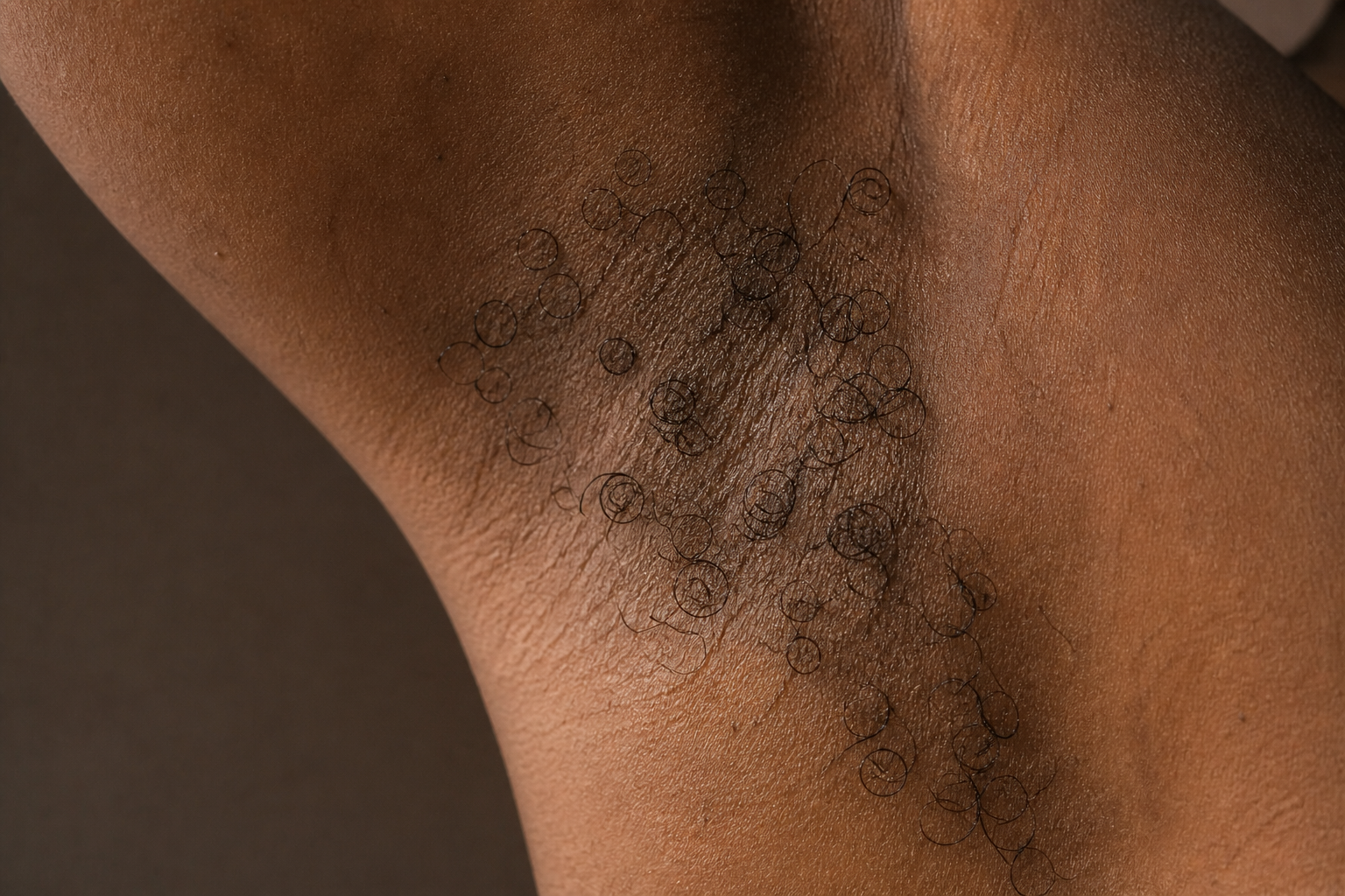 Close-up of a person's underarm with hair removal markings.