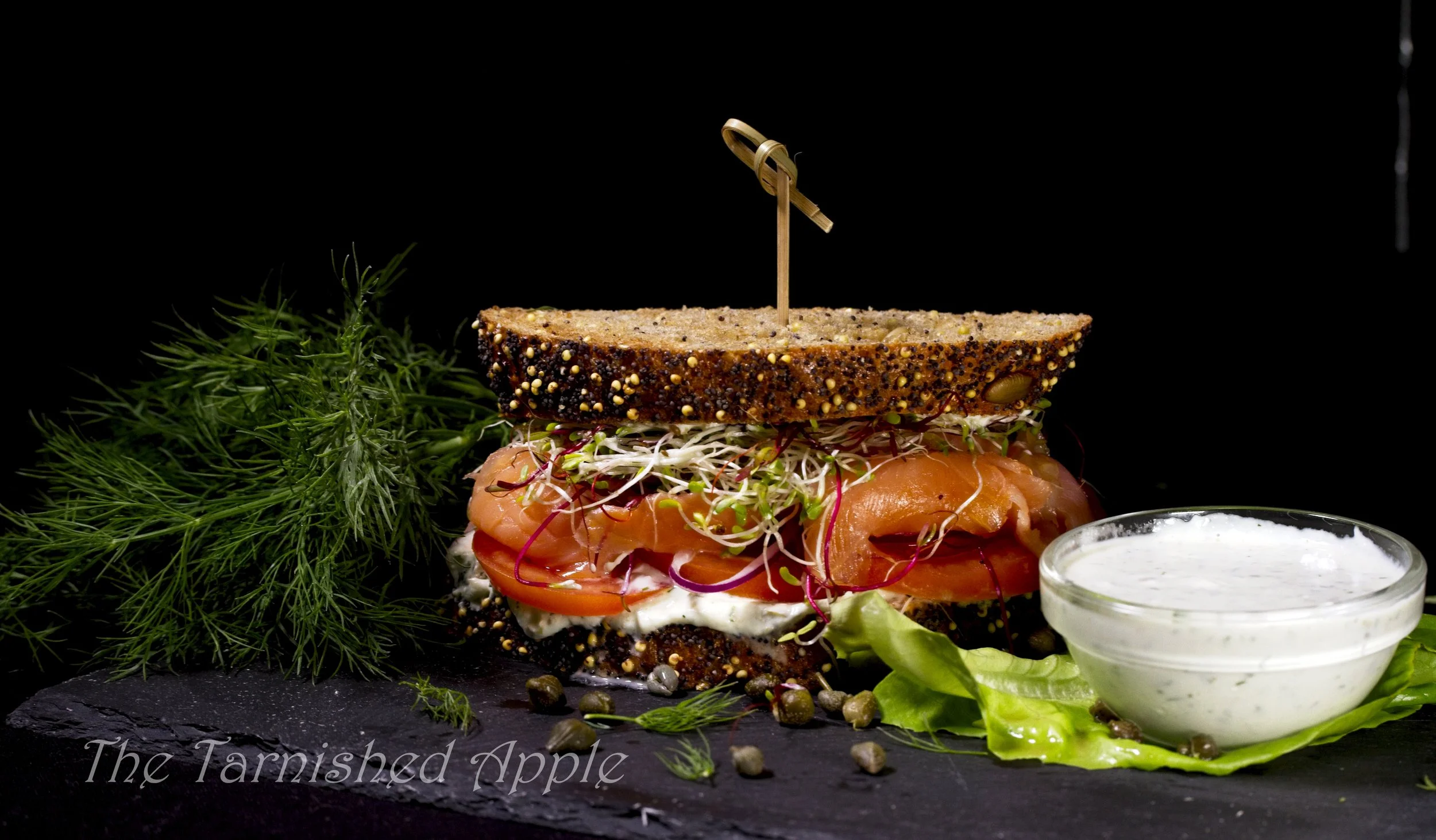 The making of a smoked salmon Sandwich!