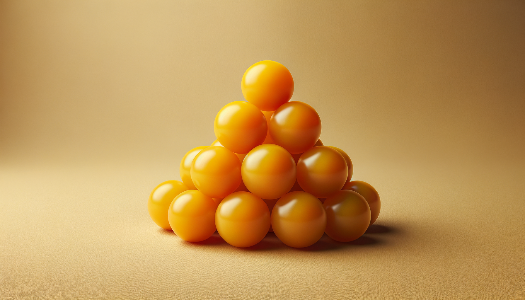 Yellow balls arranged in a pyramid on a yellow background.