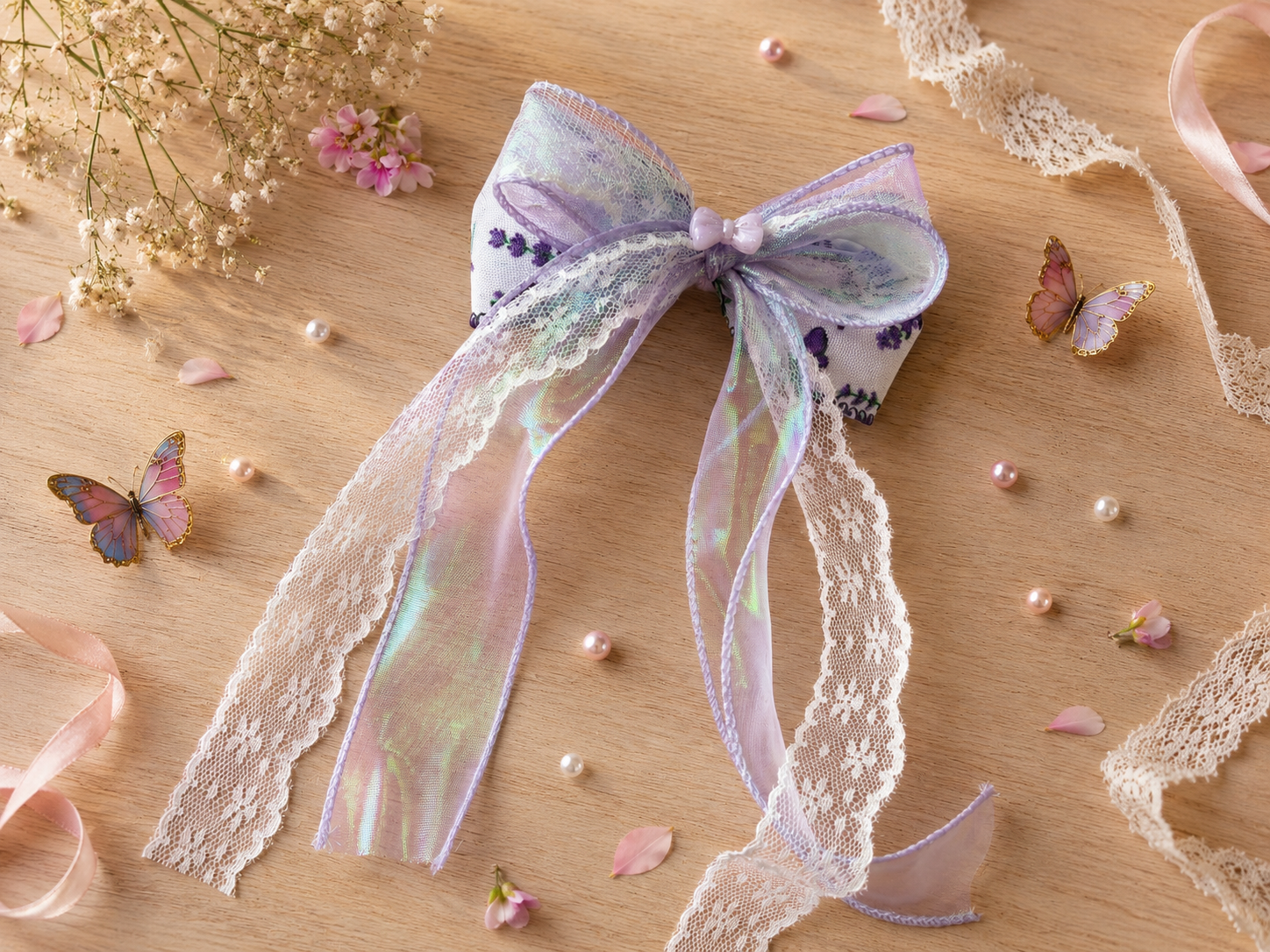 Lilac Floral Lace Ribbon Hairbow 1.png