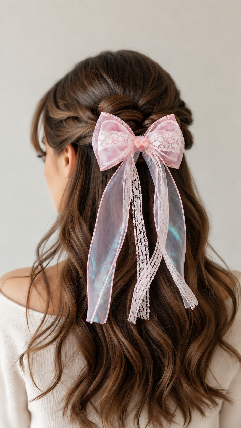 Light Pink Floral Lace Organza Ribbon Hairbow