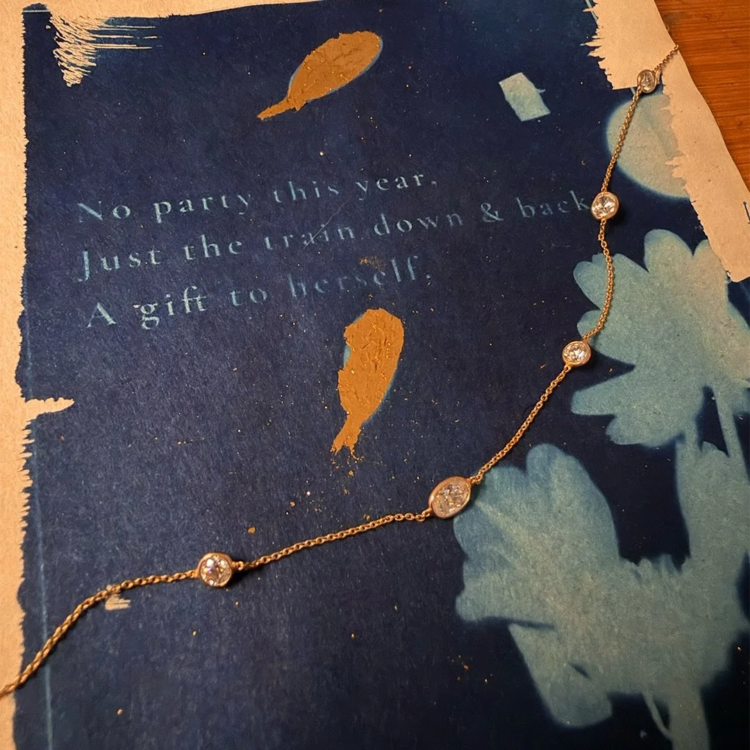 She came in on her own. Quiet, smiling. 
Said it was a gift to herself. 

Tried a couple on, went for the diamonds. 
Glass of champagne and a chat. 

A welded memory of self-celebration and she was off home.