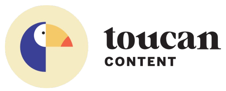 A pie chart and stylized text reading "toucan content" on a beige background.