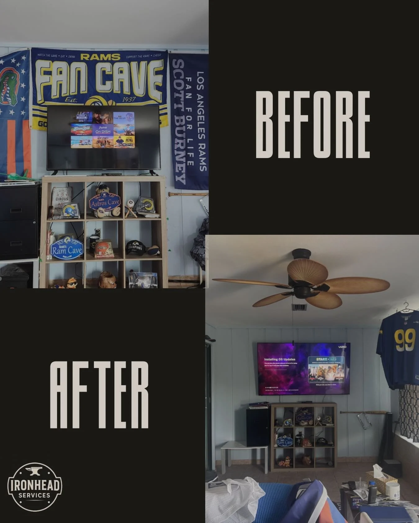 Another before and after transformation of a TV install in #Englewood had a great time helping transform a man cave for a customer.

Football seasons going to be legit!

#handymanservices #tvmounting