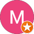 Pink circle with white letter 'M' and a star badge overlapping the lower right side of the circle.