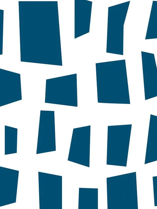 Abstract pattern of blue irregular rectangles on a white background.