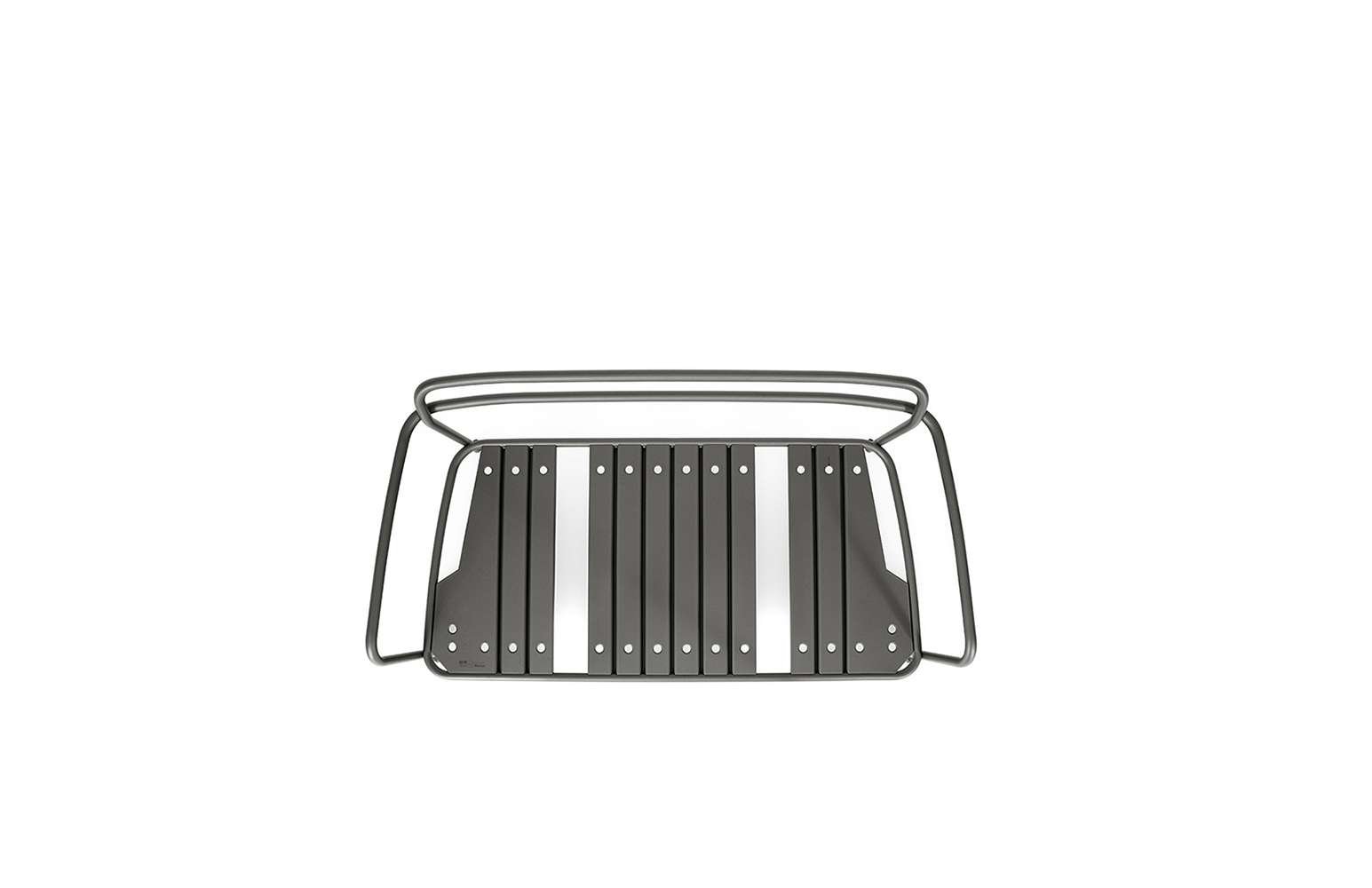 Metal sled with black slats and side rails for carrying items.