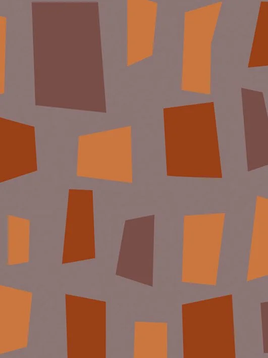 Abstract pattern of irregular rectangles and trapezoids in shades of brown and orange on a gray background.