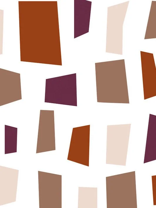 Abstract pattern of irregular rectangles in shades of brown, beige, and purple on a white background.