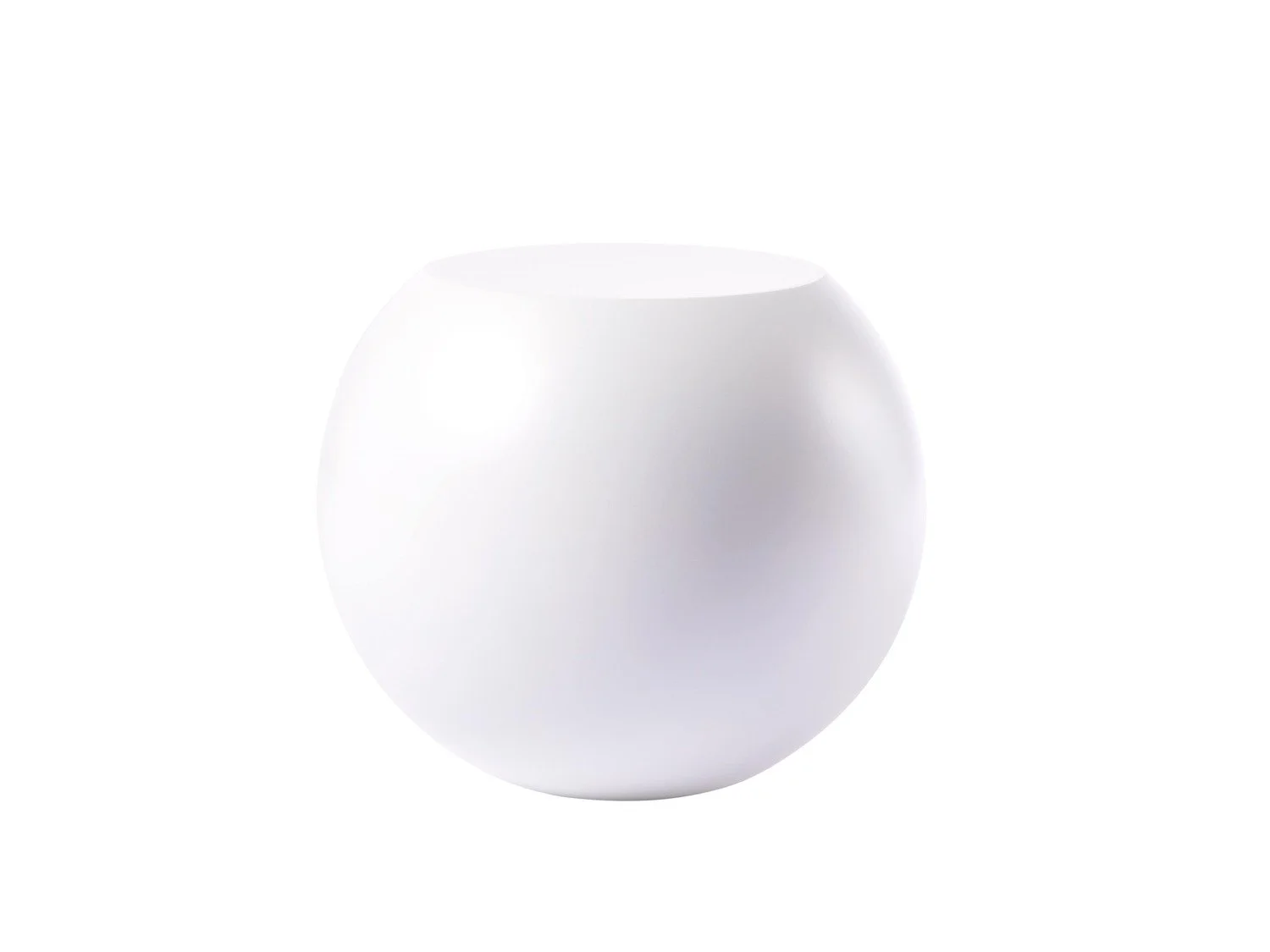 White spherical object with a smooth surface, set against a plain white background.