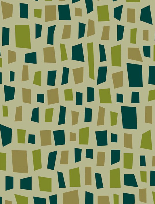 Pattern with irregular rectangles in shades of green, beige, and dark teal.