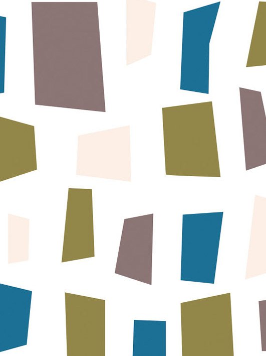 Pattern of irregular rectangles in shades of brown, blue, green, and beige on a white background.
