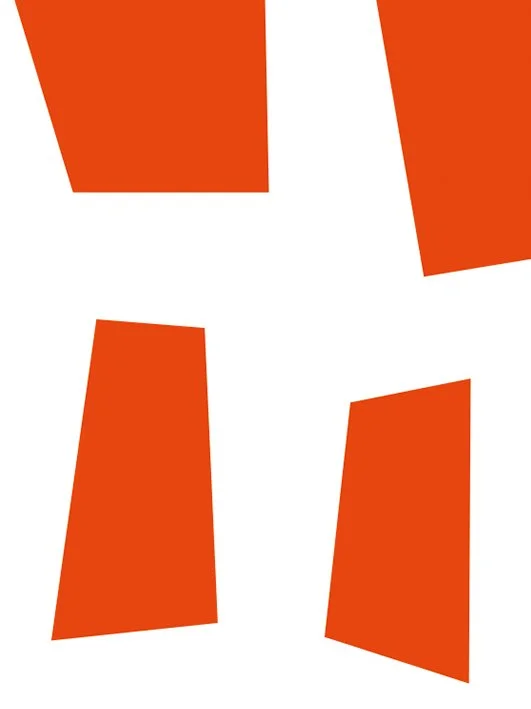 Abstract design with four orange irregular quadrilaterals on a white background.