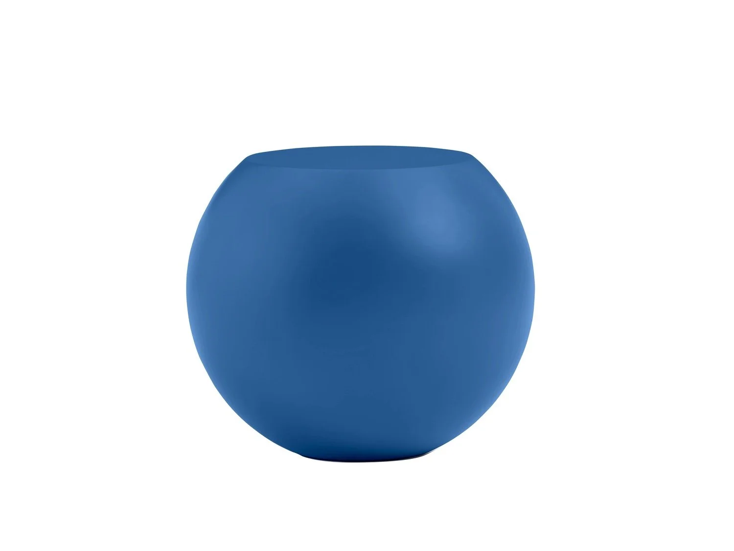 A solid blue sphere with a smooth matte surface on a white background.