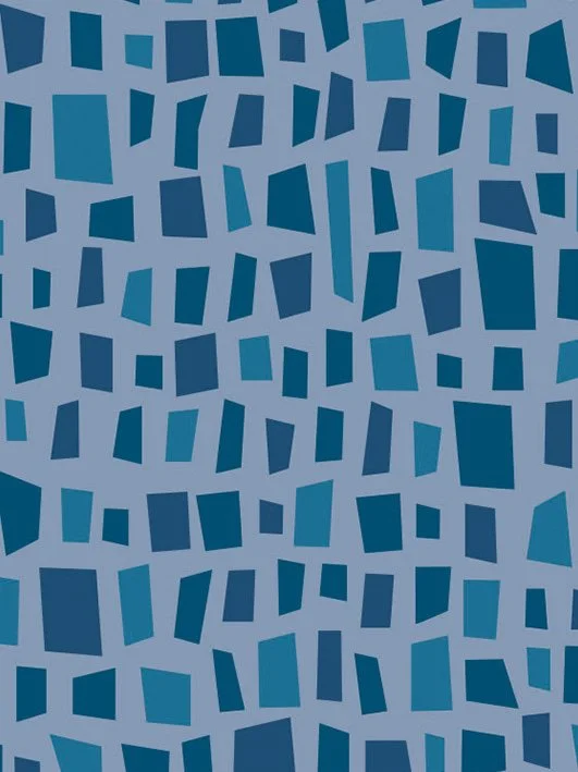 Abstract pattern of irregular blue rectangles and squares on a blue background.