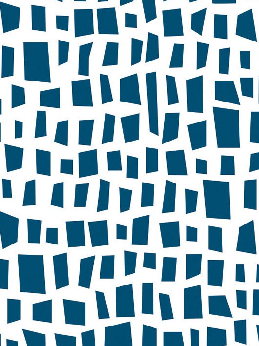 Abstract pattern of irregular blue rectangles on a light background.