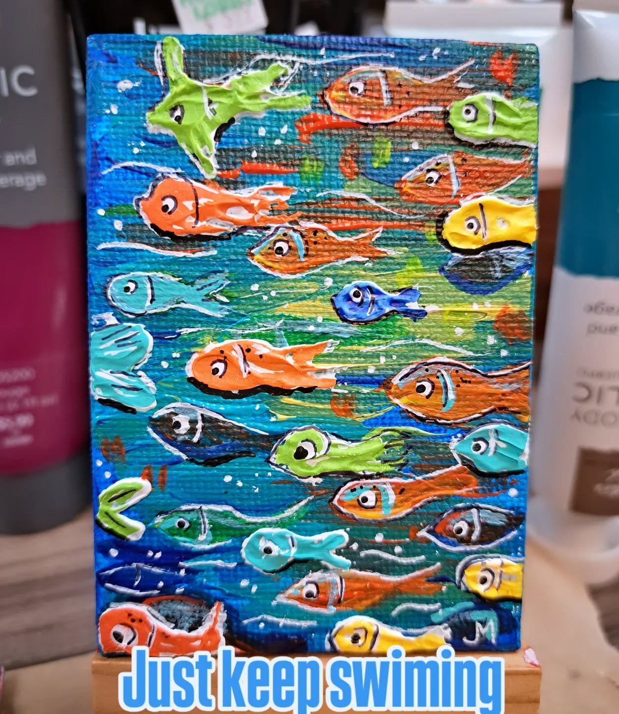Just keep swimming...colorful fishes for your afternoon..or evening...or maybe early morning

Acrylic painting on 2.5 x 3.5 inch canvas

#tinyart 
#tiny canvas
#tintthings
#acrylicpainting 
#kcartist