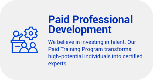 Graphic with text promoting paid professional development and training program for talent growth.