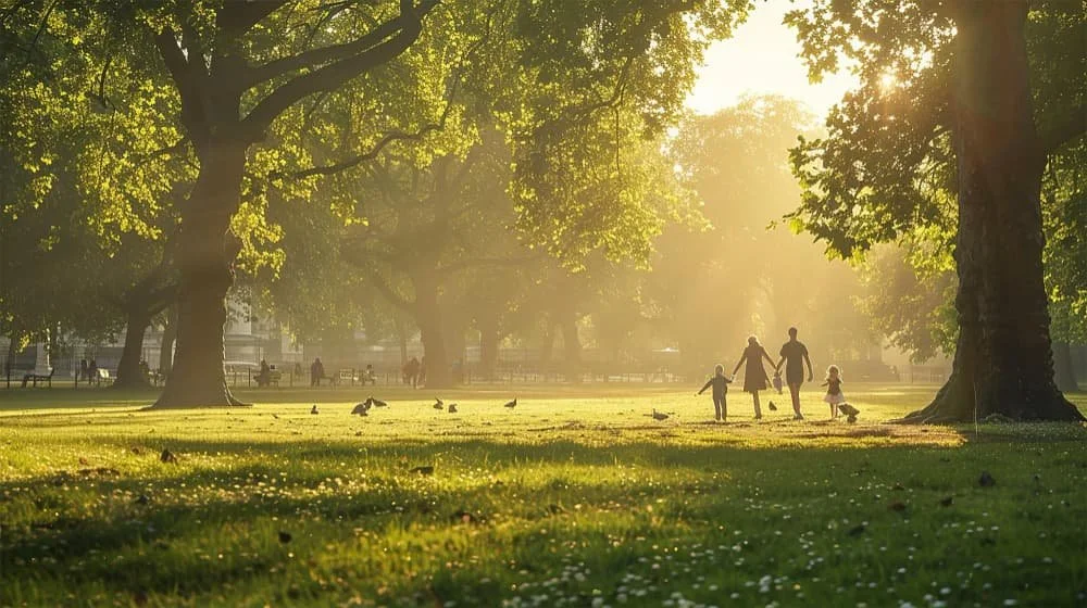 the park with cheerful family