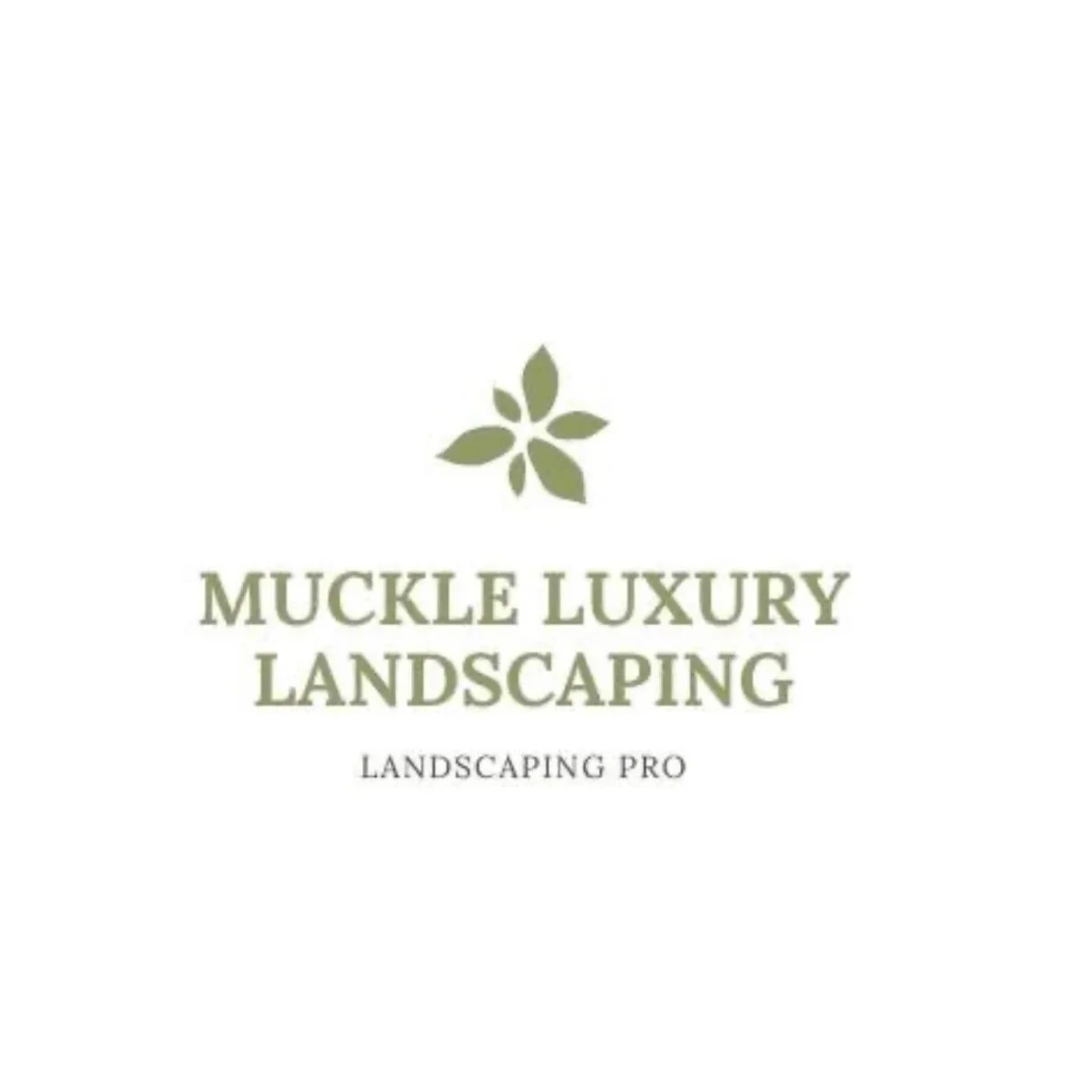 Logo with a stylized floral design above the text 'Muckle Luxury Landscaping' and the subtitle 'Landscaping Pro' in green and black font.