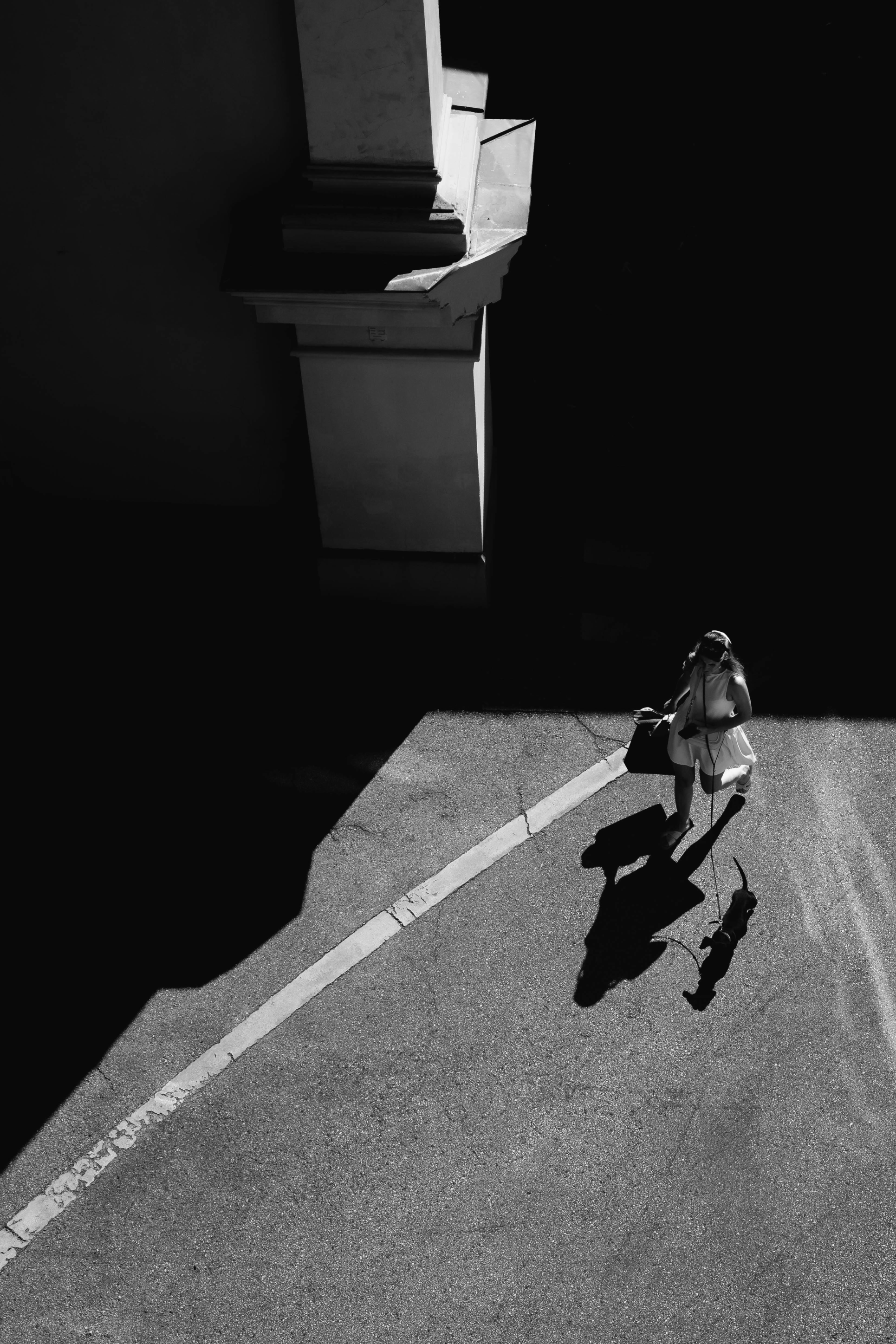 Women walking on a street from overhead