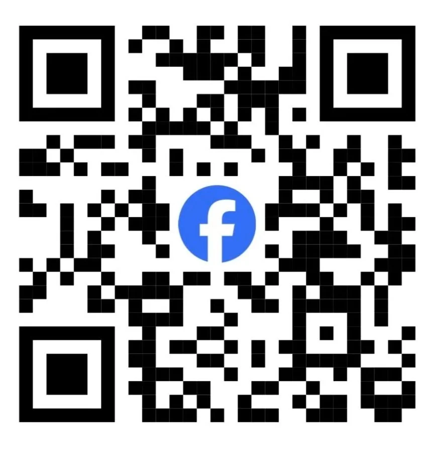 QR code with Facebook logo in the center
