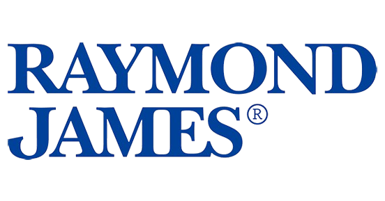The logo of Raymond James with blue text on a black background.