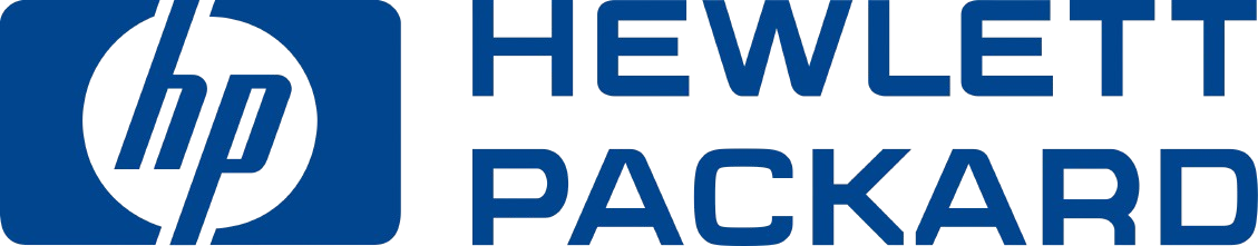 HP and Hewlett Packard logos on a sign or banner.