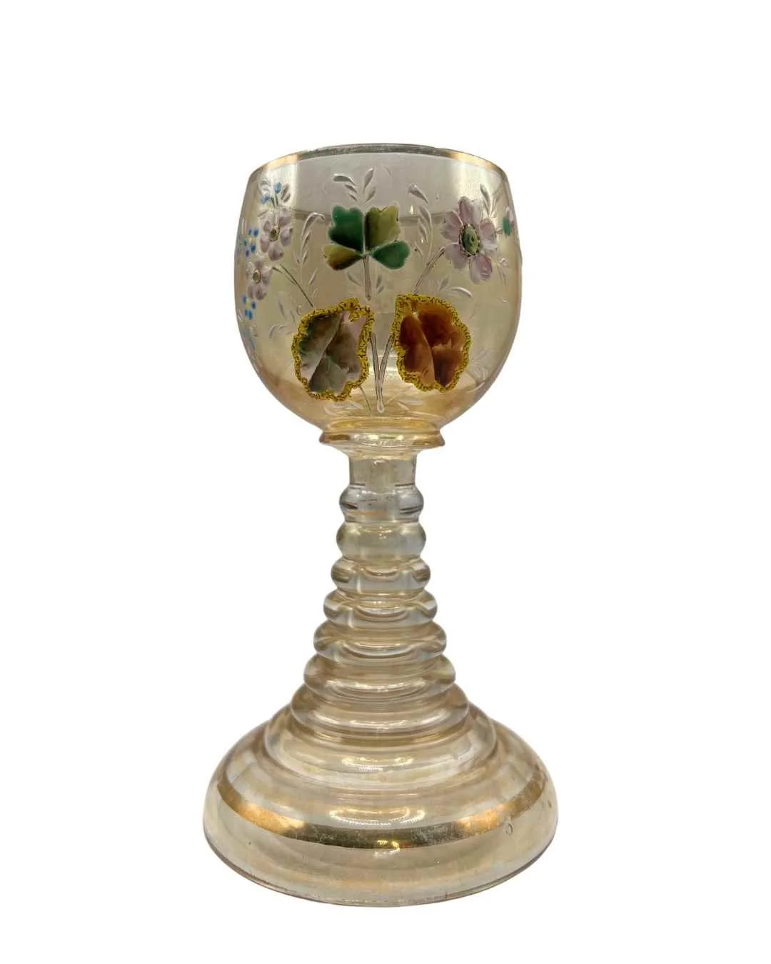 Antique Floral Glass Goblet