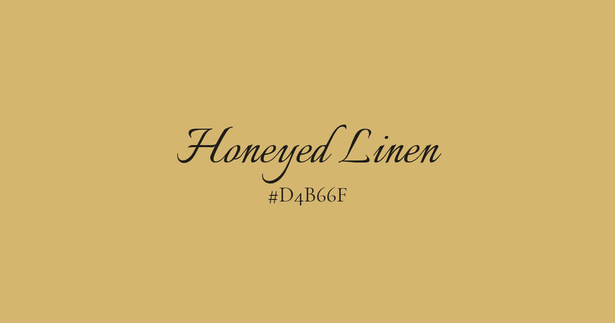 Honeyed Linen and its HEX code #D4B66F written warm yellow background