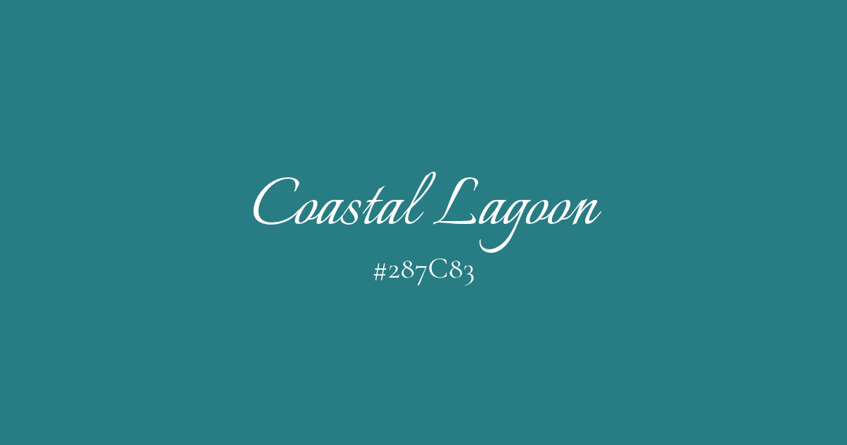 Coastal Lagoon and its HEX code #287C83 written on a deep teal background.