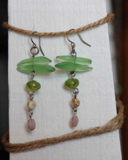 Pink and Green Dangle Earrings