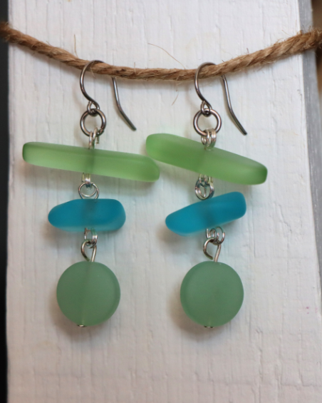 Blue and Green Sea Glass Earrings
